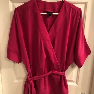 Fuchsia short Sleeves Wrap Blouse